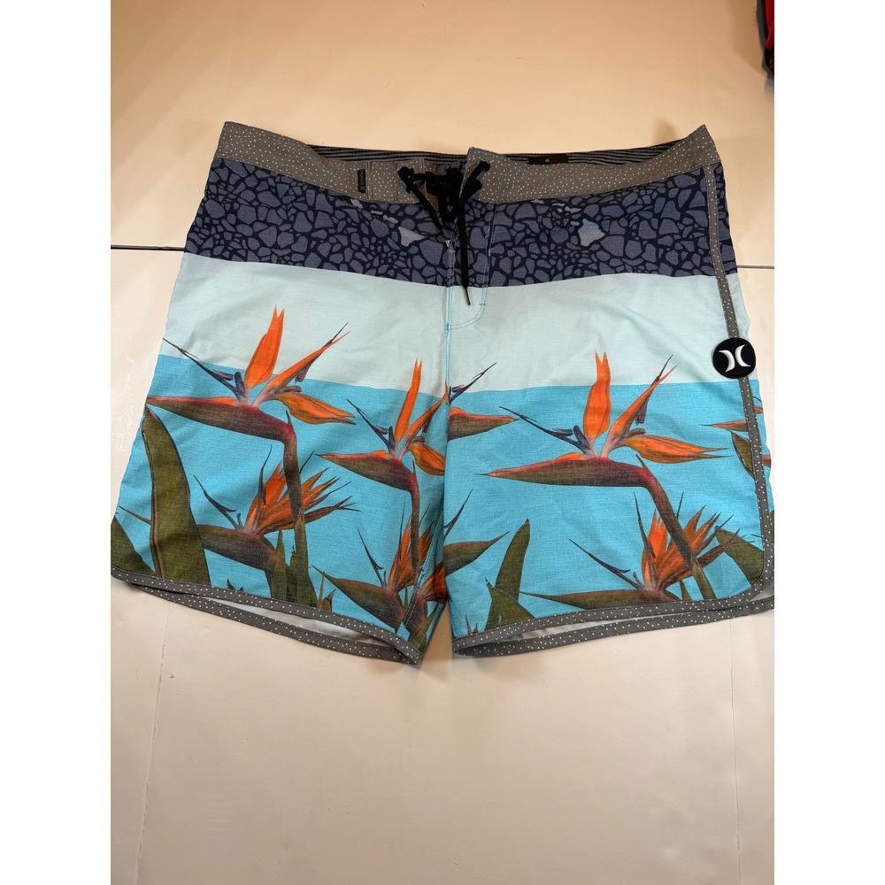 Hurley Phantom Board Shorts Mens 36 Bird of Paradise Floral Blue Orange AQ0214